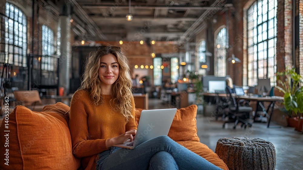 Obraz premium Woman working on laptop in modern office