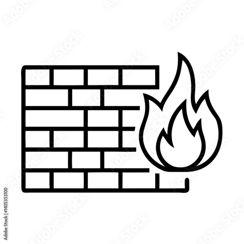 Brick Wall with Flame Icon Representing Fire Protection and Safety Barrier