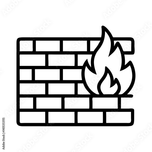 Brick Wall with Flame Icon Representing Fire Protection and Safety Barrier