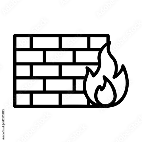 Brick Wall with Flame Icon Representing Fire Protection and Safety Barrier