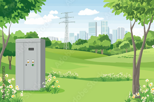 Substation on the grass landscape 