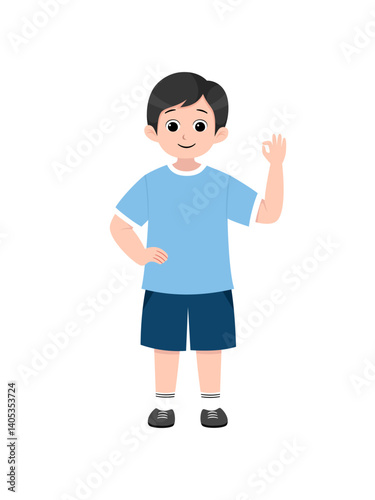 illustration of a boy making OK sign by hand
