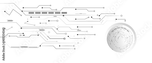 Abstract grey circuit line technology pattern on white background, futuristic vector illustration of digital circuitry design for tech backgrounds	