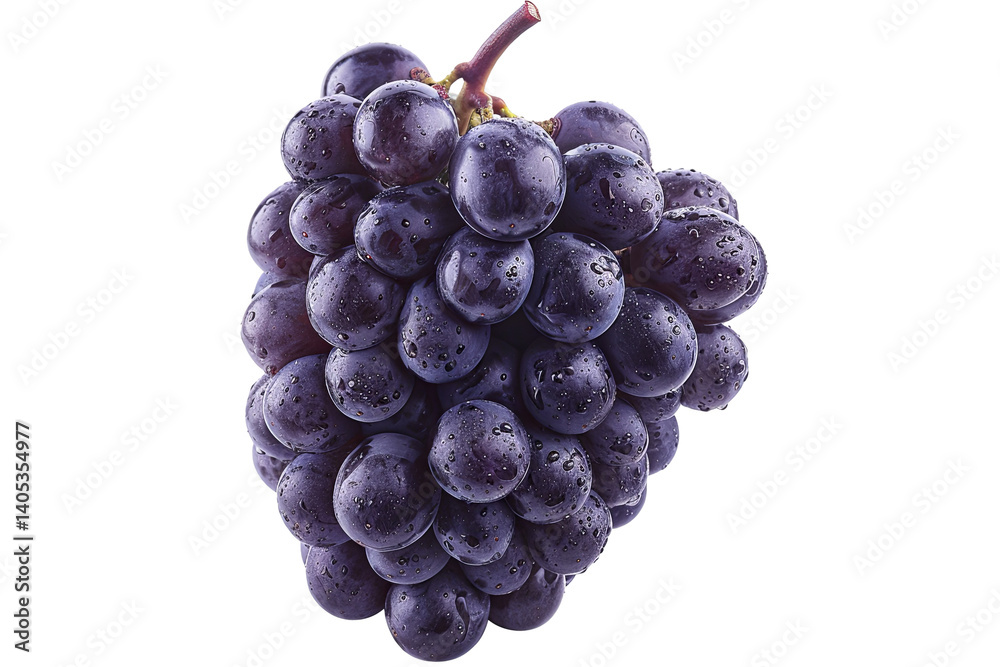 Dark, juicy grape bunch with water droplets, stems, and a transparent background. Isolated, vibrant, and delicious Dark, juicy grape bunch with water droplets, stems, and a transparent background. Isolated, vibrant, and delicious