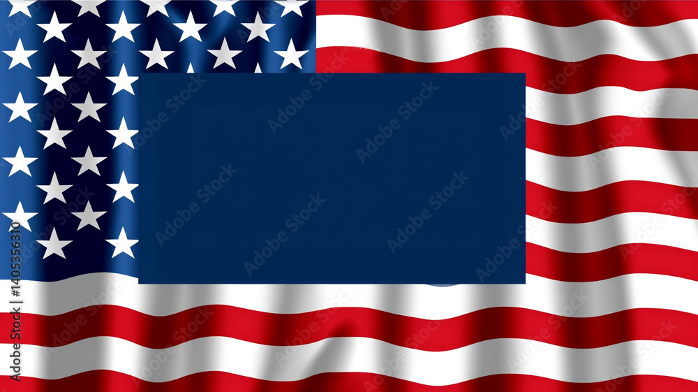 Fototapeta premium A blue bar for text on the background of the US flag.