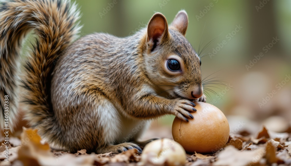 Squirrel Eating Nut in Forest Wildlife Photography Autumn Setting Close-Up View Nature's Delight Squirrel Eating Nut in Forest Wildlife Photography Autumn Setting Close-Up View Nature's Delight