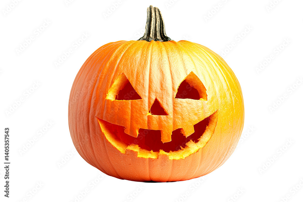 Festive orange gourd with carved face, classic Halloween decoration. Isolated on transparent background Festive orange gourd with carved face, classic Halloween decoration. Isolated on transparent background