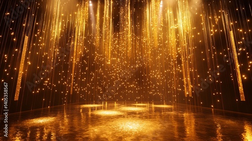 Wallpaper Mural Glowing gold curtain lights with glossy event floor Torontodigital.ca