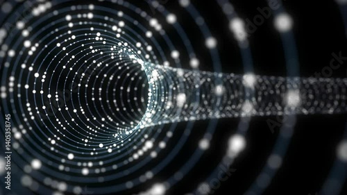 Abstract wireframe tunnel. Light science wormhole. 3D portal grid. Futuristic fantasy funnel. 3d rendering.