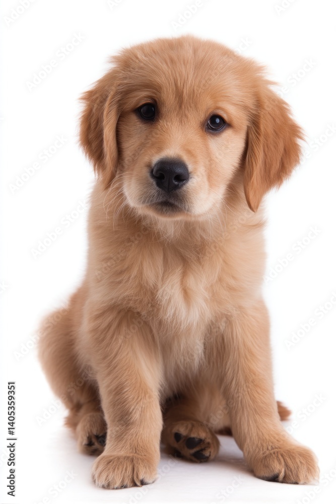 Charming golden retriever pup with an endearing look, featured on a light background. Charming golden retriever pup with an endearing look, featured on a light background.
