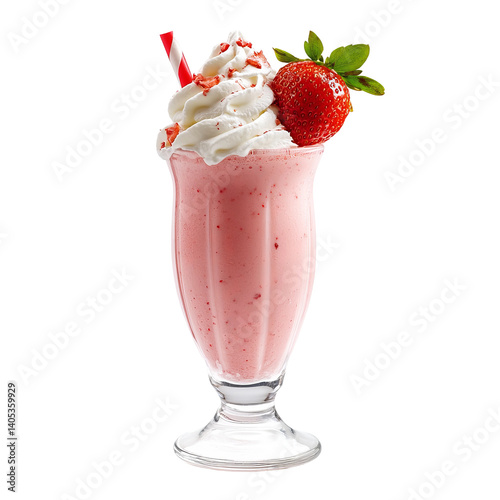 strawberry milkshake in a tall glass, viewed from the side

