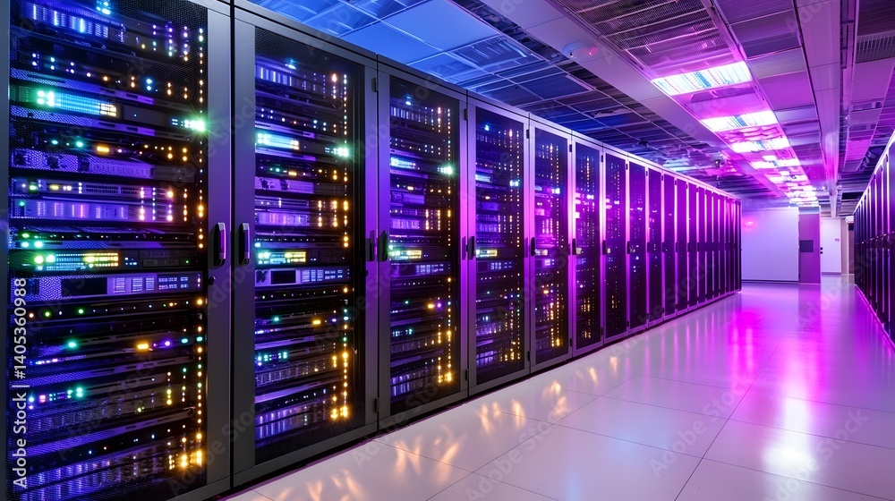 Futuristic Data Center with Illuminated Servers and Advanced Digital Infrastructure Interior Futuristic Data Center with Illuminated Servers and Advanced Digital Infrastructure Interior