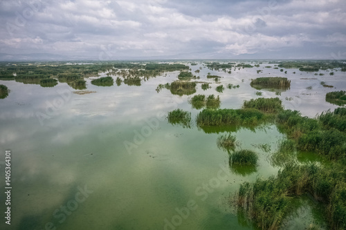 Obraz na płótnie Eber lake and reeds, perfect Eber Lake view with drone. Afyonkarahisar, Turkey. w salonie