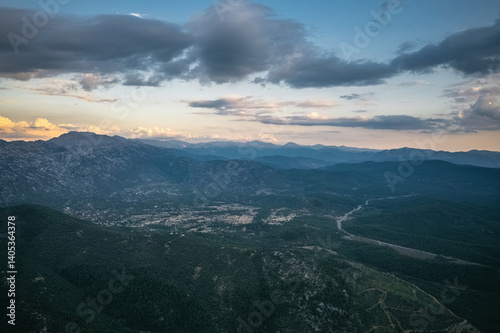 Obraz na płótnie Large, impressive mountains covered with trees in the Akseki district of Antalya. Cloudy skies and unique natural scenery. Antalya, Turkey. w salonie