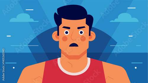 A man with a negative body image constantly dissatisfied with his appearance despite his intense workout routine a common psychological consequence of overexercising.. Vector illustration