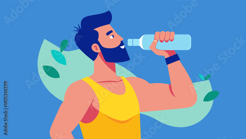 A man drinking a glass of water emphasizing the importance of staying hydrated to aid in muscle recovery and overall physical performance.. Vector illustration