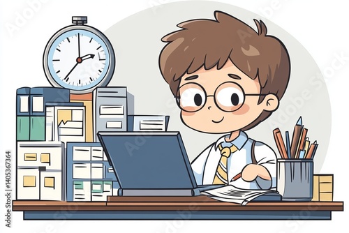 Busy boy working on laptop