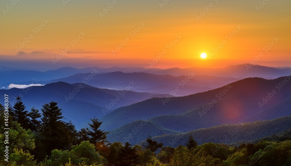 Naklejka premium Blue Ridge Mountains sunrise in North Carolina