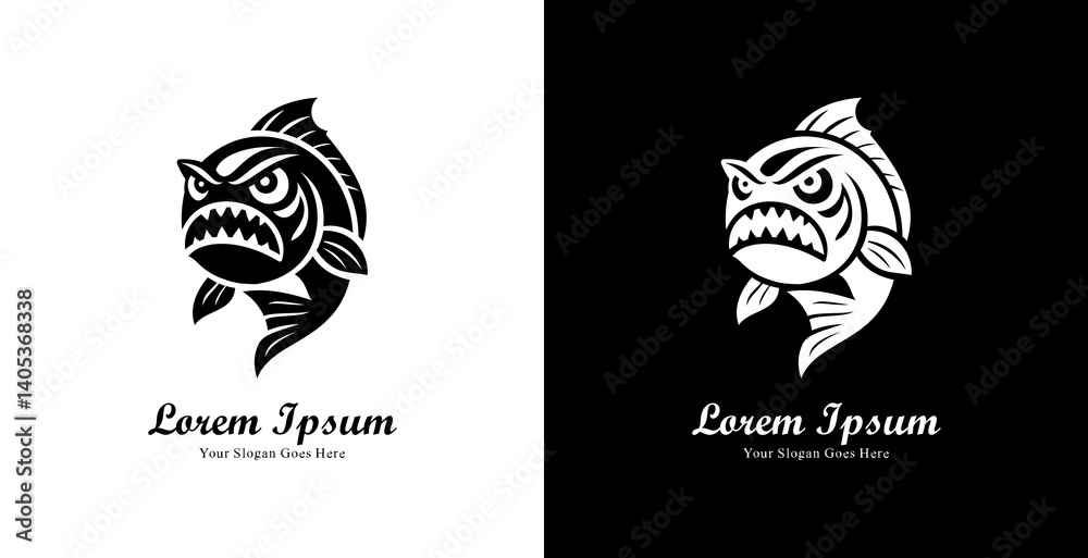 Fototapeta premium Fish shaped logo design with angry expression