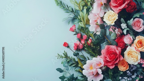 red roses on a blue background