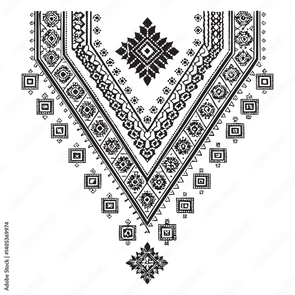 Fototapeta premium Traditional Ethnic Embroidery Vector Design. Geometric Floral Pattern for Textiles & Apparel, floral necklace embroidery design for fashion women in white background
