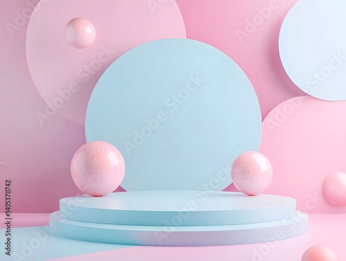 Stylish Abstract Mock-Up Background with Soft Pastel Colors and Simple Geometry Shapes