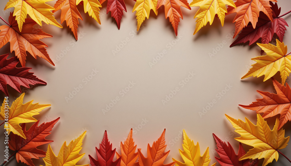 Autumn Leaves Frame with Warm Colors on Neutral Background Autumn Leaves Frame with Warm Colors on Neutral Background