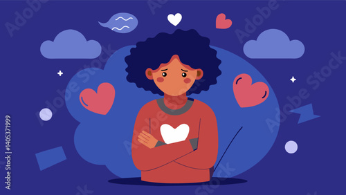 A person avoiding intimate relationships due to body image concerns fearing rejection and judgement.. Vector illustration