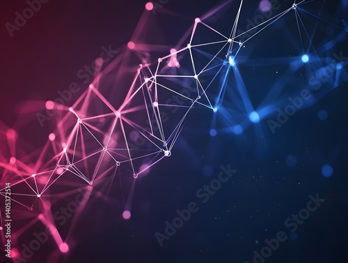 Geometric Abstract Polygonal Space Design with a Low Poly Dark Background and Light Particles, abstract background with blue lights