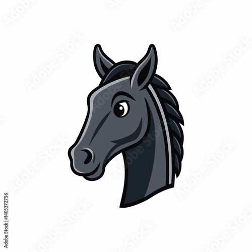 Black shape of Horse head, simple and clean icon, no text
