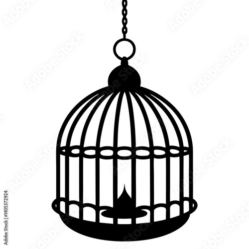 Birdcage hanging vector silhouette on white background



