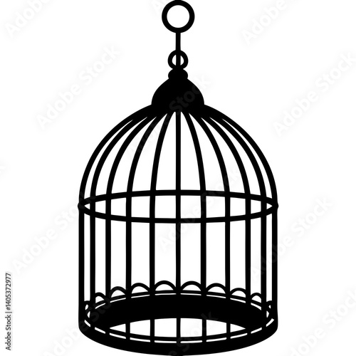 Birdcage hanging vector silhouette on white background



