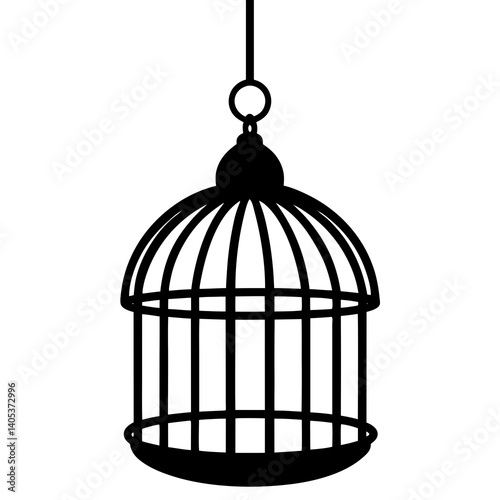Birdcage hanging vector silhouette on white background



