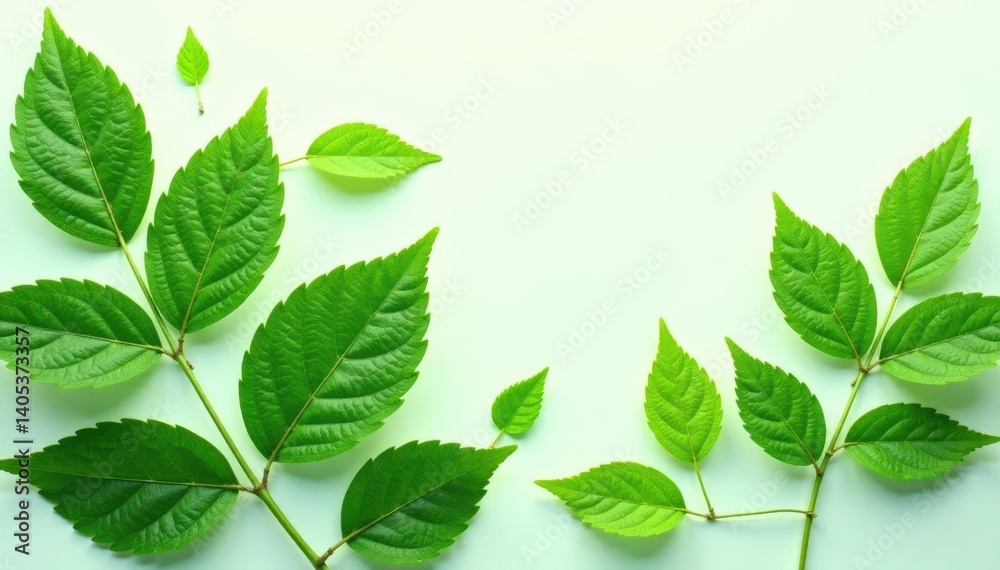Fototapeta premium Foliage with veins and stems on a white background, leaf veins, foliage styles, green leaves