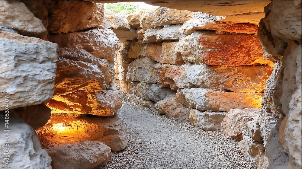 Illuminated Stone Pathway, Ancient Ruins Ambiance of excellence in splendor beyond compare
