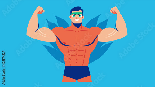 A swimmer proudly displays their muscular physique and uses their platform to advocate for a healthy body image for male athletes.. Vector illustration