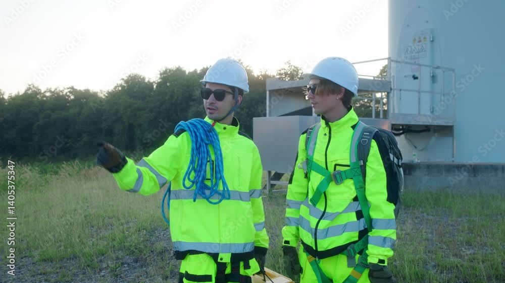 Engineers with equipment assessing wind farm site Engineers with equipment assessing wind farm site