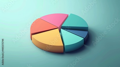 Isometric D pie chart with shadow depth and floating legend tags, modern data presentation