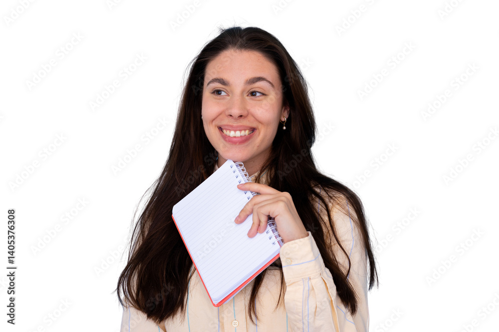 Studio shot of a cheerful businesswoman holding a notebook with a transparent background Studio shot of a cheerful businesswoman holding a notebook with a transparent background