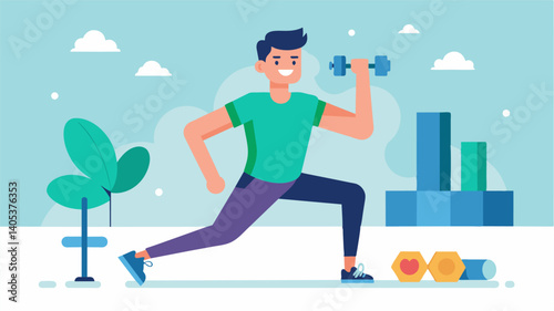 A man happily participating in a lowimpact exercise class showing that fitness can be enjoyable and fulfilling without pushing ones body to the brink.. Vector illustration