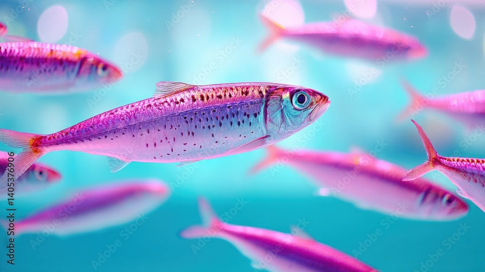 A vibrant underwater scene featuring a school of fish with striking colors, swimming gracefully in clear blue water. A vibrant underwater scene featuring a school of fish with striking colors, swimming gracefully in clear blue water.