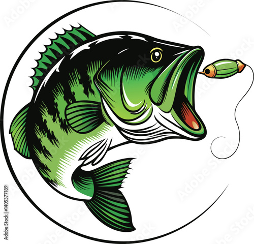 stylized bass fish logo vector illustration