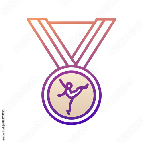 A gymnast's triumphant victory medal, a symbol of dedication and skill, shines with a gradient purple and orange glow.
