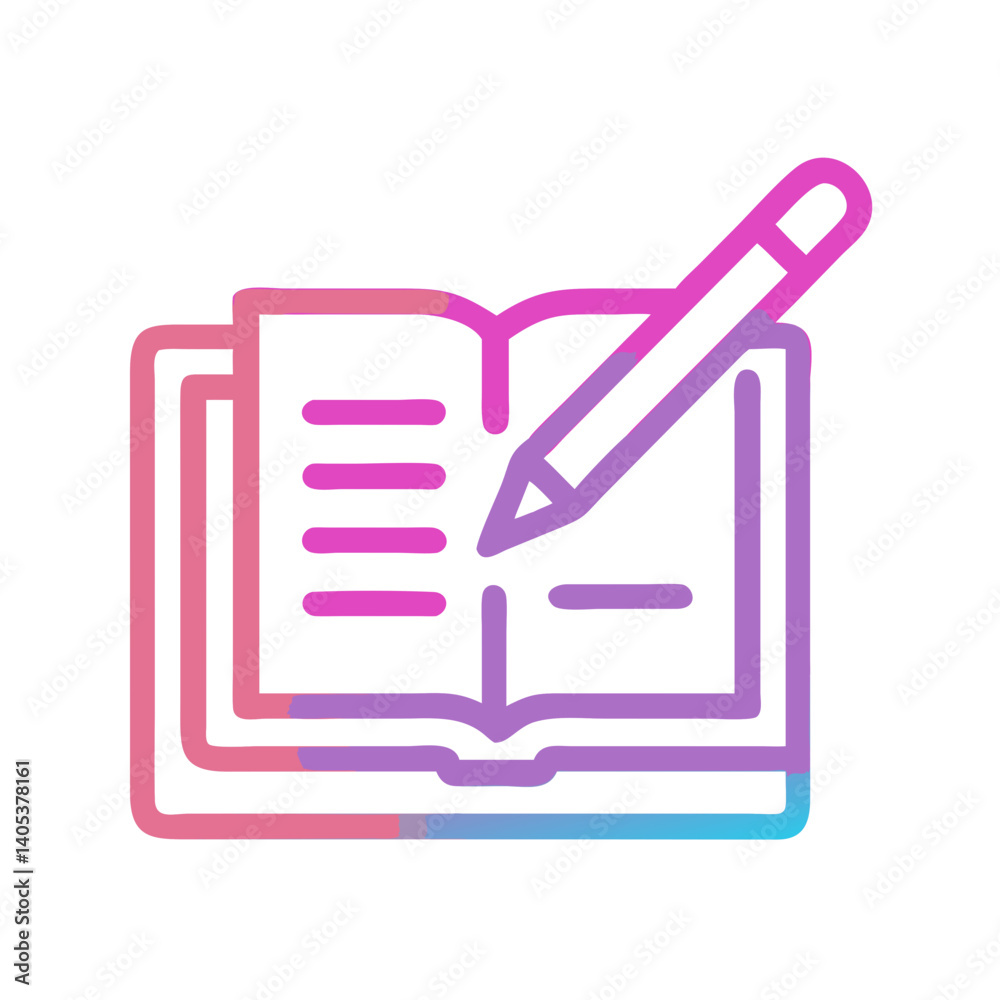 A vibrant open notebook eagerly awaiting the next story to be written, a pencil poised above, ready to capture thoughts and ideas in a colorful gradient style. A vibrant open notebook eagerly awaiting the next story to be written, a pencil poised above, ready to capture thoughts and ideas in a colorful gradient style.