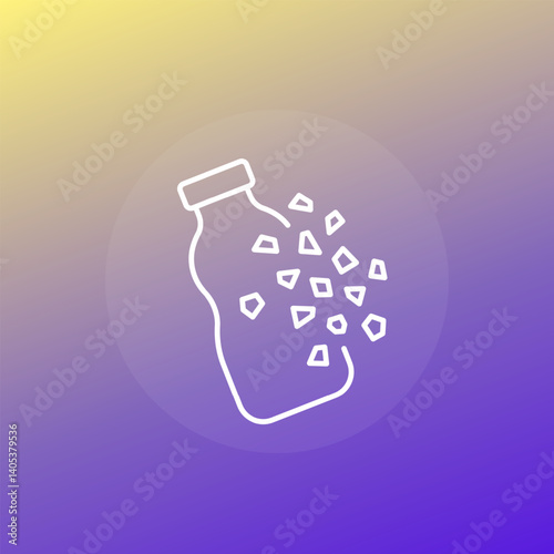Microplastics icon with plastic bottle, line white design