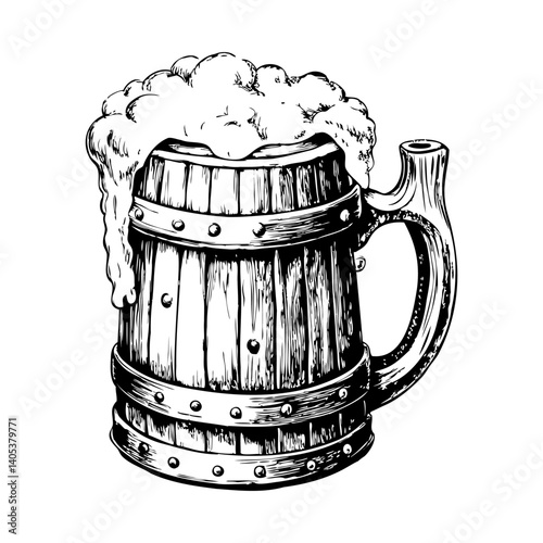 A wooden mug with foam on top of it
