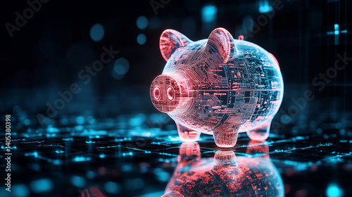 piggy bank against business statistics and graphs, piggy bank, concept of cash inflow within the business and remarkable profits from business, ai generated