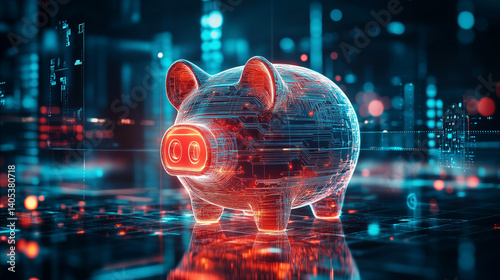 piggy bank against business statistics and graphs, piggy bank, concept of cash inflow within the business and remarkable profits from business, ai generated