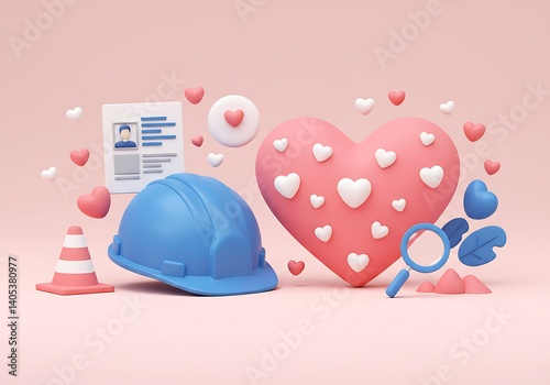 Obraz na płótnie Construction and Identity - Blue Helmet, Resume, and Heart w salonie