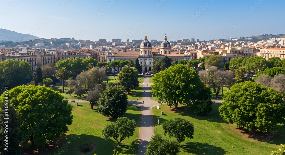 City Park with Historical Building Aerial View City Park with Historical Building Aerial View